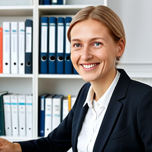 Home 20 Modern German Office**
"A professional insurance advisor, female, in a modest business suit, sitting at a clean desk with a laptop in a bright, modern German office. She's smiling warmly and gesturing as if explaining something. Bookshelves and informational pamphlets are visible in the background. Fully clothed, appropriate attire, safe for work, perfect anatomy, natural proportions, professional, family-friendly, high quality."
**
