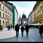 Home 5 독일과 프랑스 문화 비교 - "A bustling street scene in Berlin, Germany, showcasing modern architecture alongside historical bui...